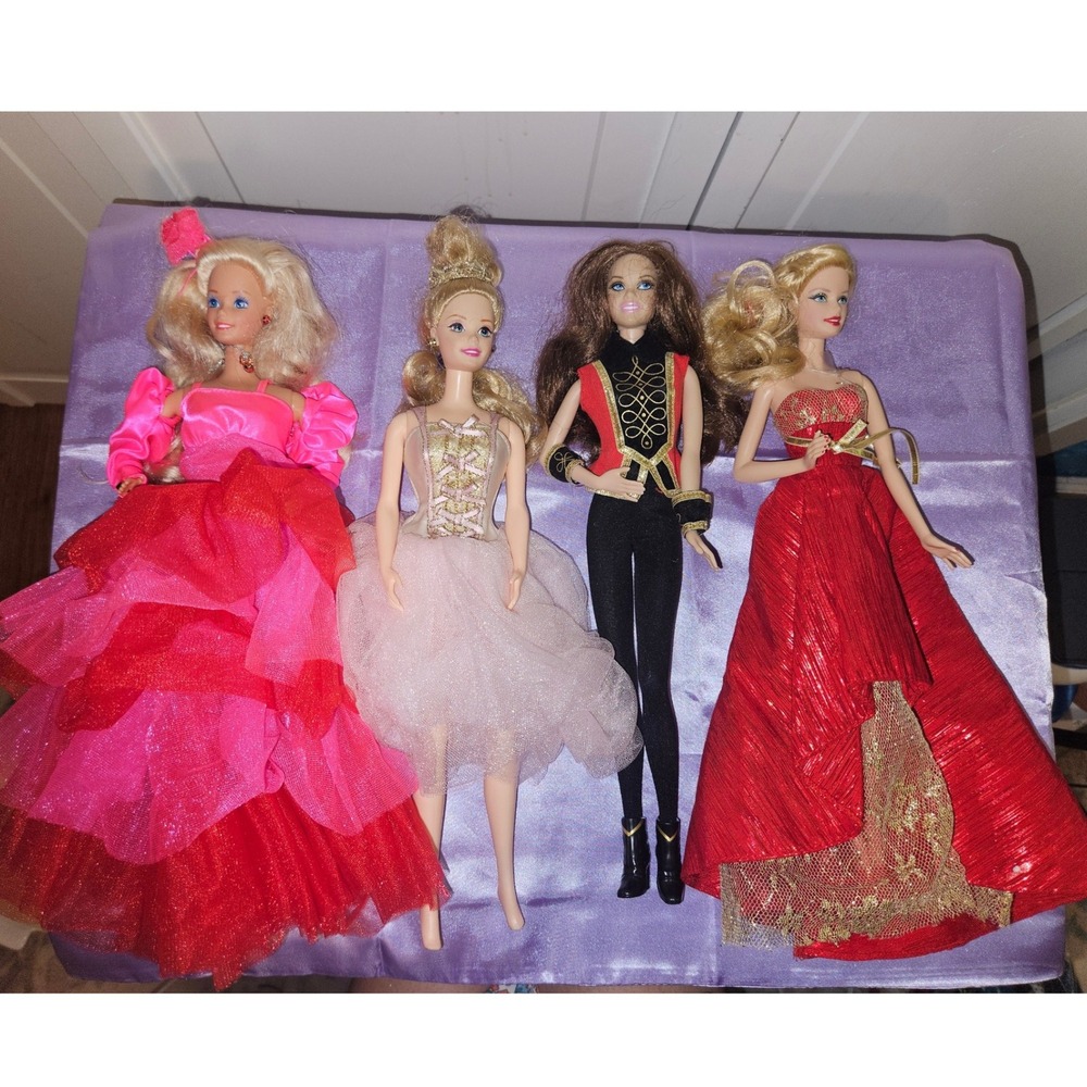 Mattel Barbie Doll Lot of 4 Princess Ballerina Ringmaster Red Pink Gowns 90s Y2K